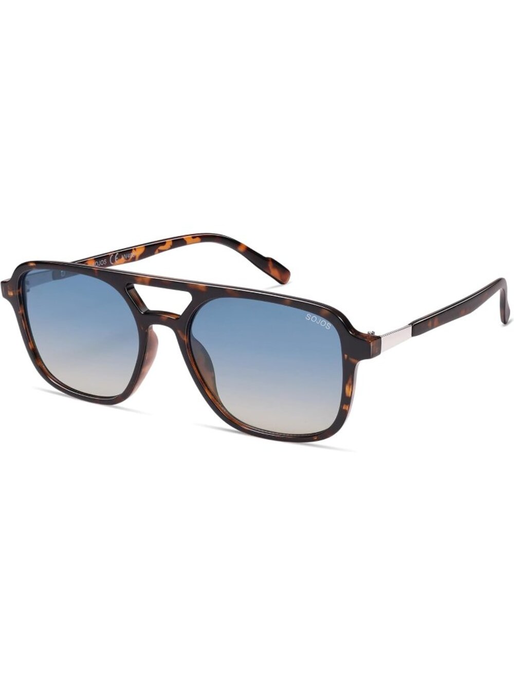 Women's Blue Tortoise Trendy Rectangle Retro Aviator Sunglasses Elegant Design